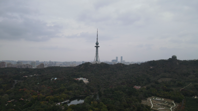 航拍山东青岛中山公园电视塔