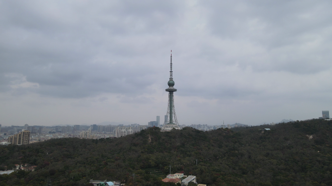 航拍山东青岛中山公园电视塔