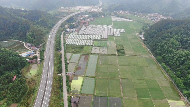 航拍山川丘陵绿色农田农业种植