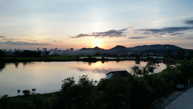 航拍日落晚霞夕阳西下