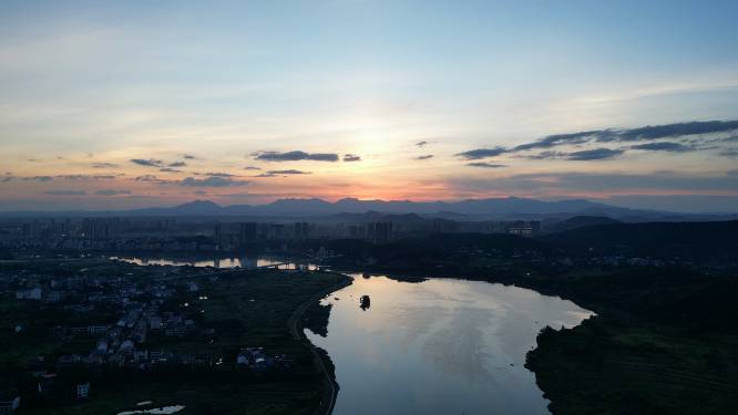 航拍日落晚霞夕阳西下