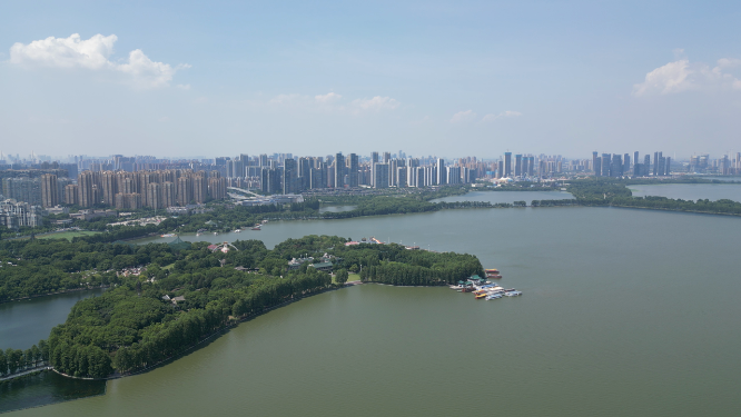 航拍武汉城市建筑密集高楼建筑