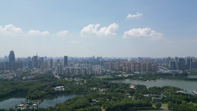 航拍武汉城市建筑密集高楼建筑