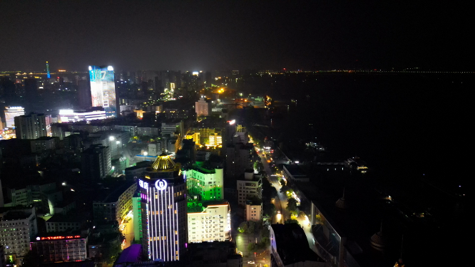 航拍江西九江城市夜景