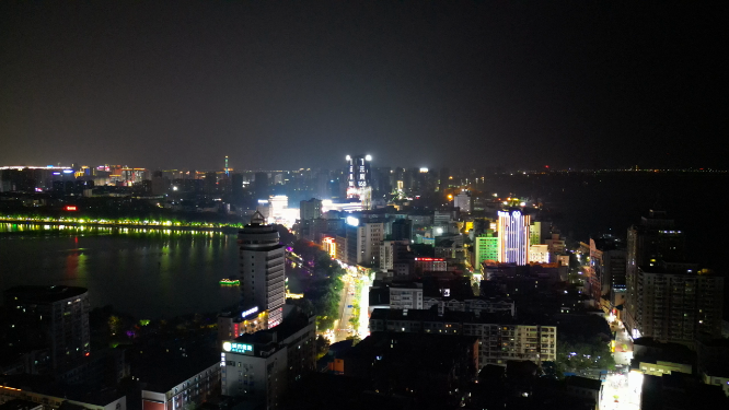航拍江西九江城市夜景