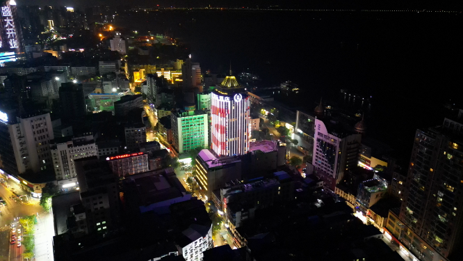 航拍江西九江城市夜景