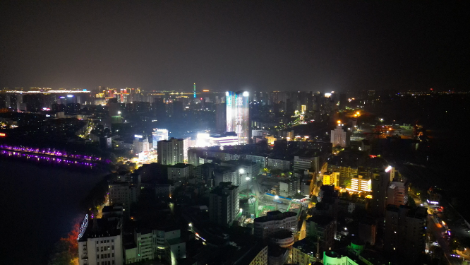 航拍江西九江城市夜景