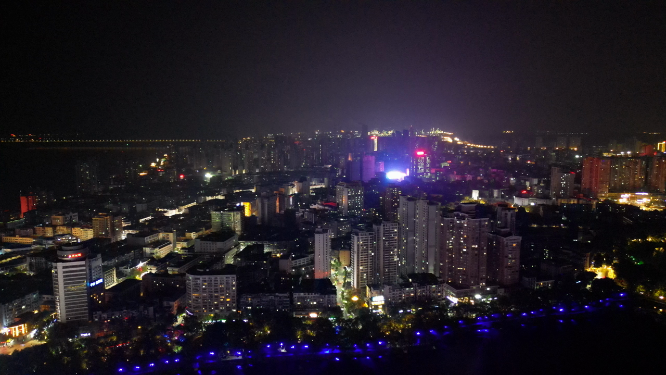 航拍江西九江城市夜景