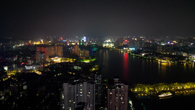 航拍江西九江城市夜景