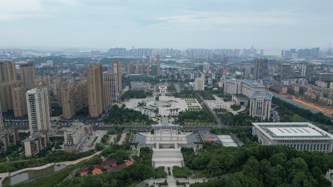 航拍江西九江城市风光 