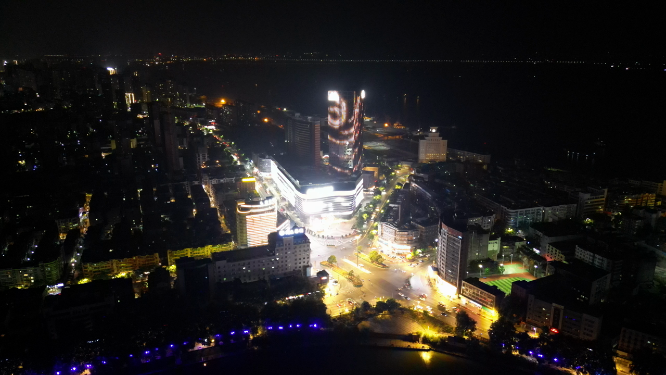航拍江西九江夜景灯光