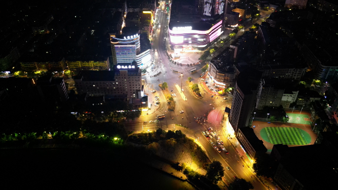 航拍江西九江夜景灯光