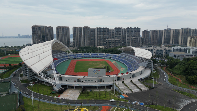 航拍江西九江奥林匹克中心体育馆