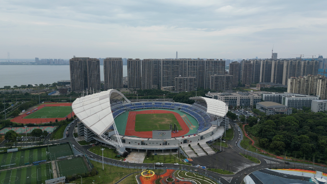 航拍江西九江奥林匹克中心体育馆