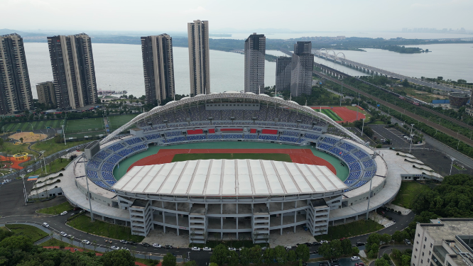 航拍江西九江奥林匹克中心体育馆