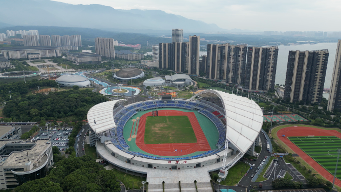 航拍江西九江奥林匹克中心体育馆
