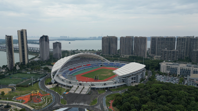 航拍江西九江奥林匹克中心体育馆