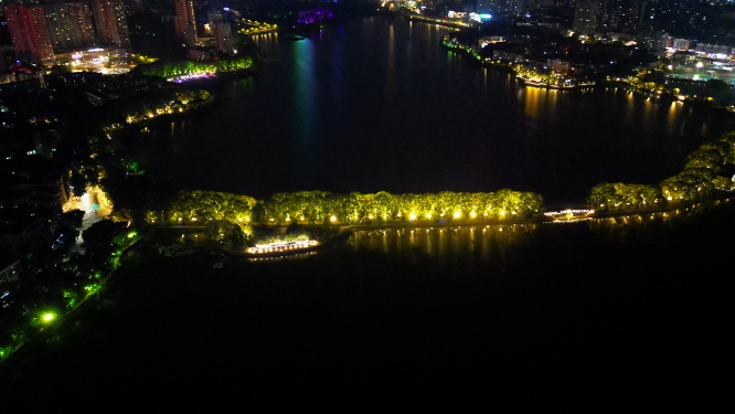 航拍江西九江甘棠公园夜景