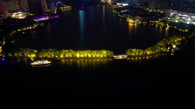 航拍江西九江甘棠公园夜景