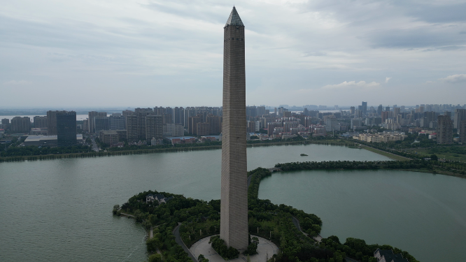 航拍江西九江英雄碑地标建筑