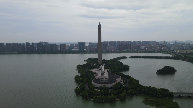 航拍江西九江英雄碑地标建筑