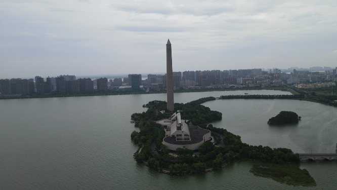 航拍江西九江英雄碑地标建筑