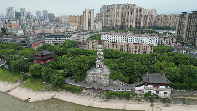 航拍江西九江锁江楼塔历史文化古建筑