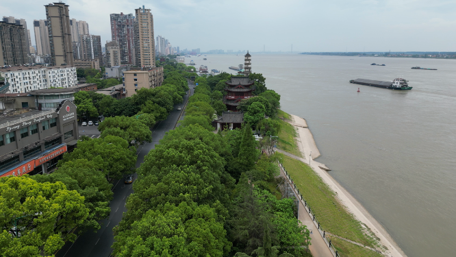 航拍江西九江锁江楼塔历史文化古建筑