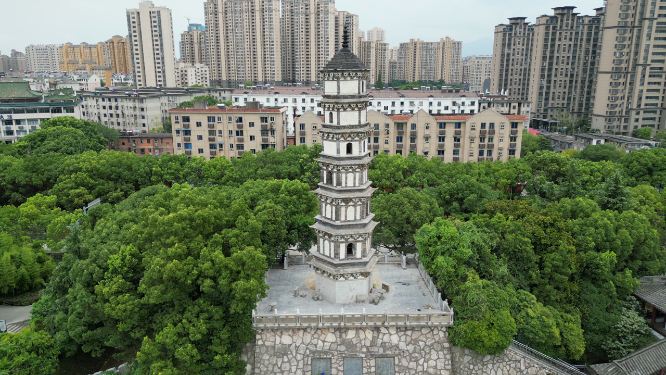 航拍江西九江锁江楼塔历史文化古建筑