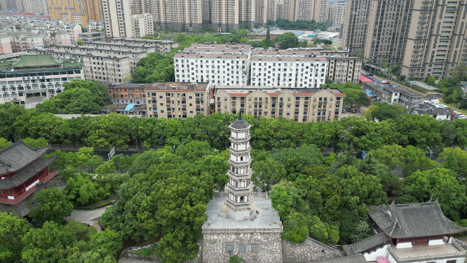 航拍江西九江锁江楼塔历史文化古建筑