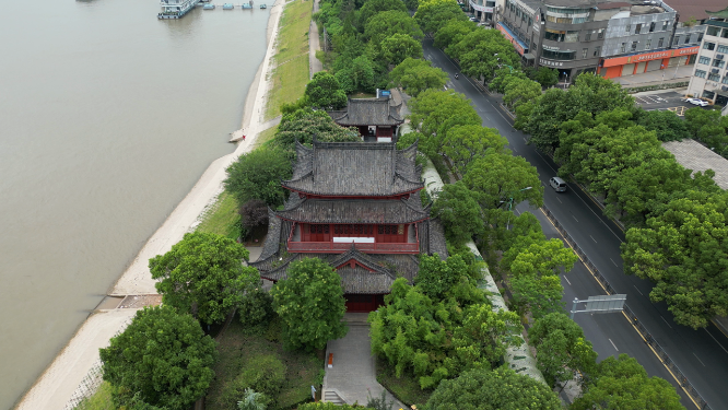 航拍江西九江锁江楼塔历史文化古建筑