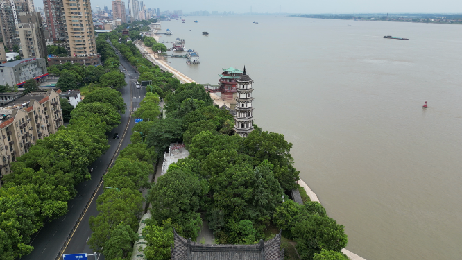 航拍江西九江锁江楼塔历史文化古建筑