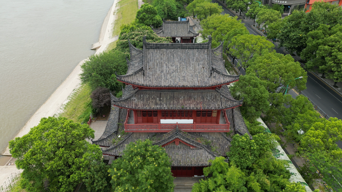航拍江西九江锁江楼塔历史文化古建筑