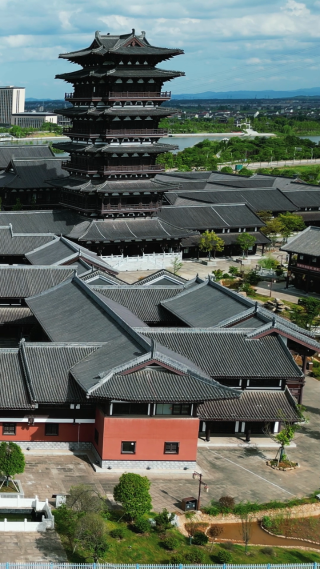 航拍江西抚州临汝书院竖屏 