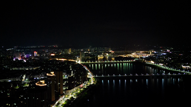 航拍江西抚州城市夜景灯光