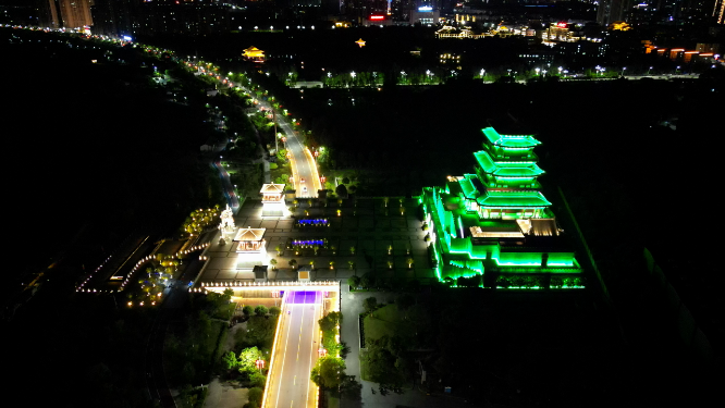 航拍江西抚州拟岘台夜景灯光