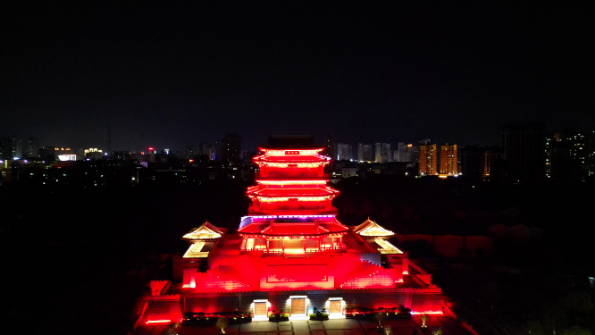 航拍江西抚州拟岘台夜景灯光