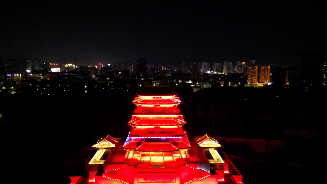 航拍江西抚州拟岘台夜景灯光