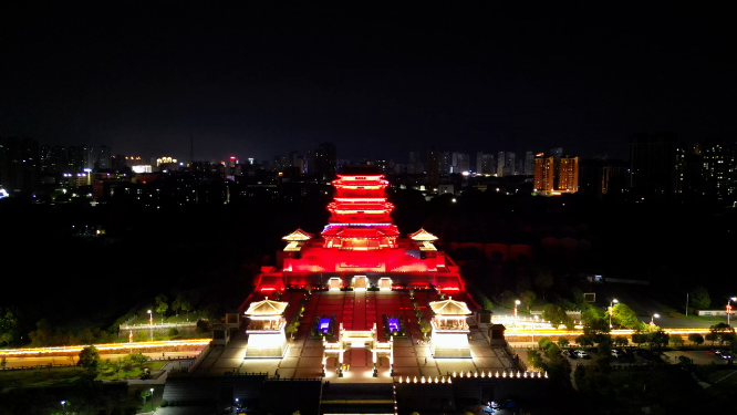 航拍江西抚州拟岘台夜景灯光