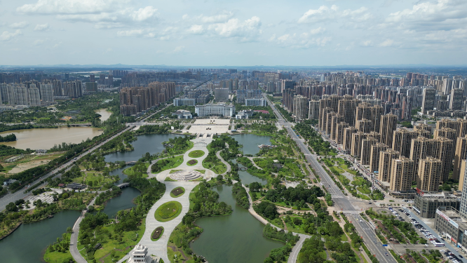 航拍江西抚州名人雕塑园4A景区