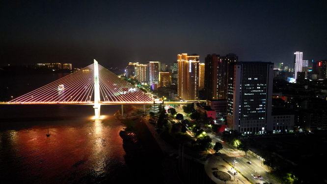 航拍湖北宜昌夷陵长江大桥夜景