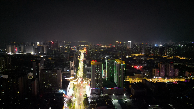 航拍湖北襄阳城市夜景交通