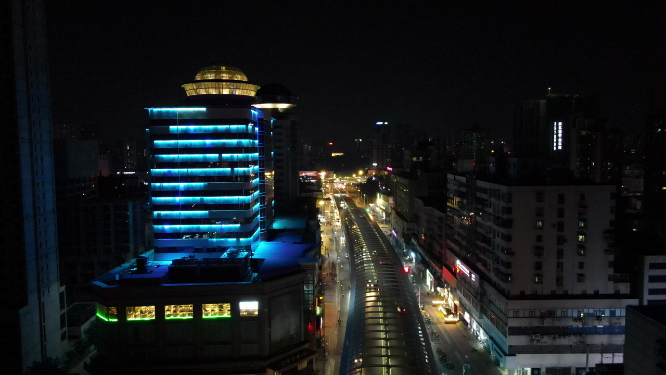 航拍湖北襄阳城市夜景交通