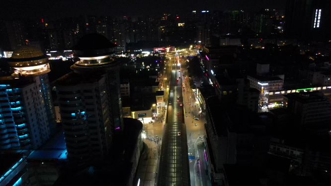 航拍湖北襄阳城市夜景交通