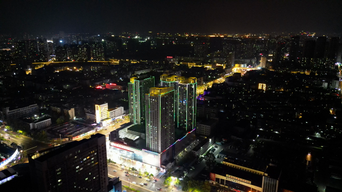 航拍湖北襄阳城市夜景交通