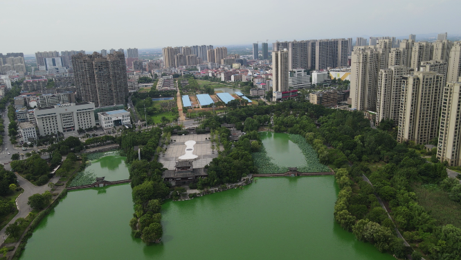 航拍湖北遗爱湖公园4A景区徐公亭