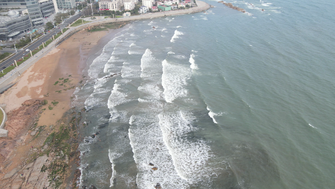 航拍自然风光海洋沙滩海浪礁石
