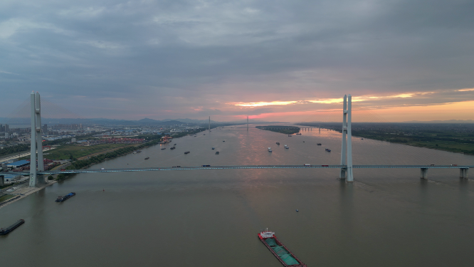 长江大桥日落晚霞夕阳江西九江