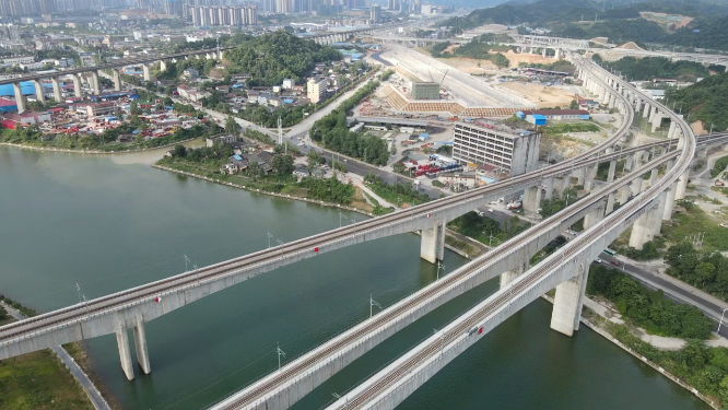 集合视频交通运输高铁轨道高架桥航拍视频