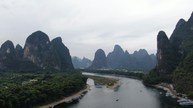 4K航拍广西桂林人民币背景